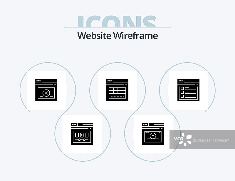 网站线框字形图标包5个图标设计图片素材