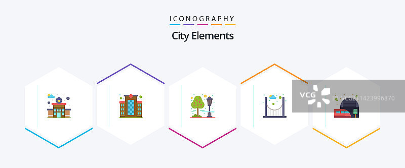 包含火车的25个扁平风格城市元素图标包图片素材