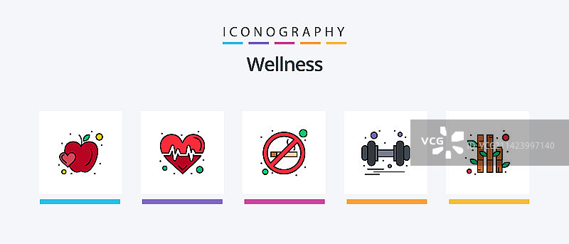 包含水疗的健康线性填充5图标包图片素材