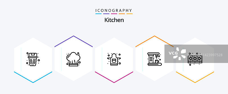 厨房用具25个线性图标套餐，包含烹饪工具图片素材