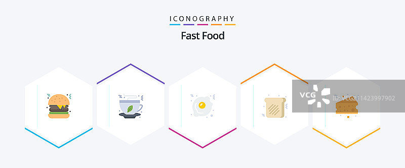 包含高脂肪快餐的25个扁平图标包图片素材