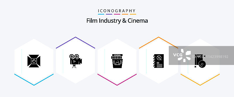 包含CD书籍的电影院25字形图标包图片素材