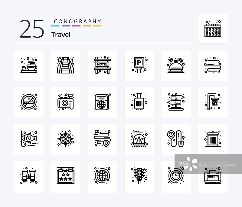 旅行主题25个线性图标包（含客房服务）图片素材