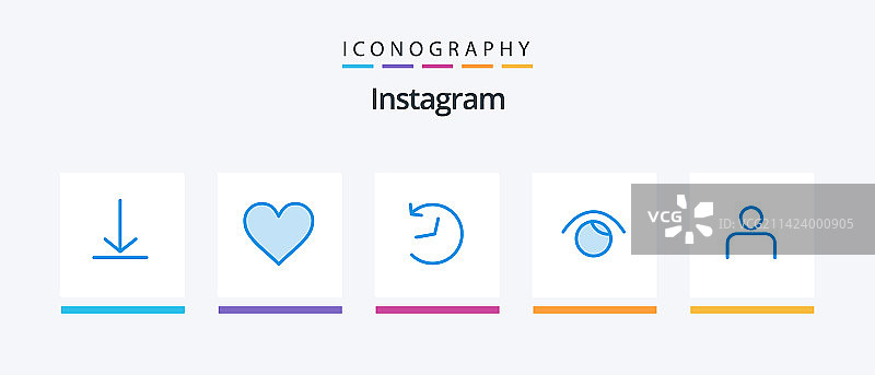 Instagram蓝色5图标包，包括人物图片素材