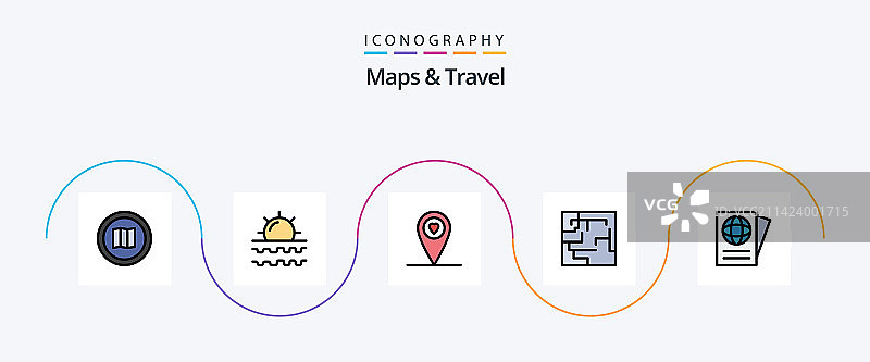 地图与旅行线性扁平风格图标套装图片素材