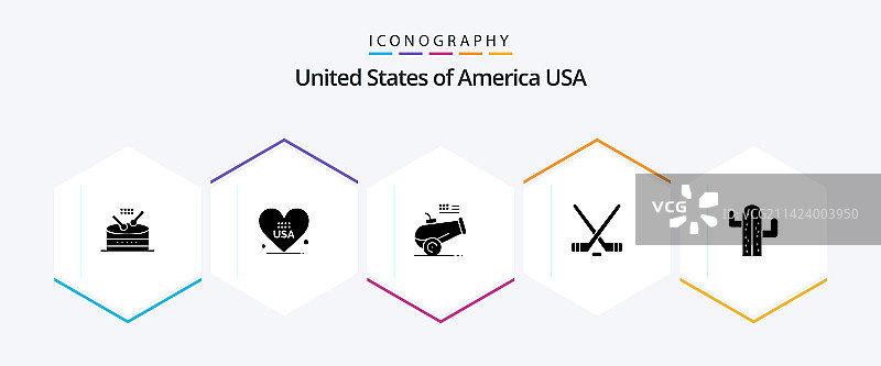 包含美国、美洲大型标志的美国25个字形图标包图片素材