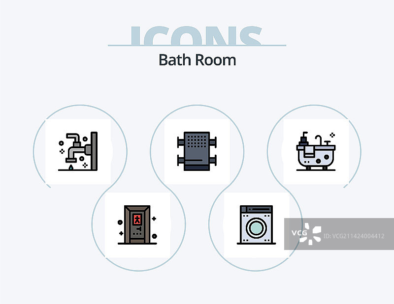 浴室线条填充图标包5个图标设计图片素材