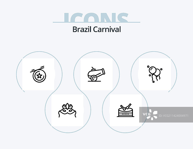 巴西狂欢节线性风格图标包（5个图标设计）图片素材