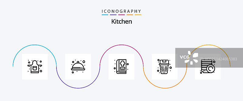 厨房餐具垃圾桶线条图标图片素材