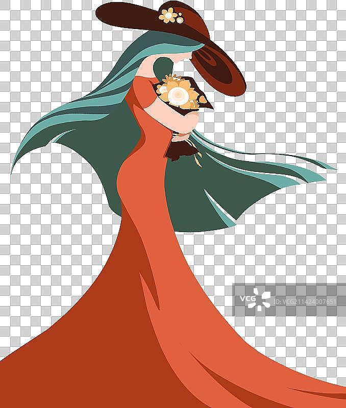 戴着帽子捧着花的女人图片素材