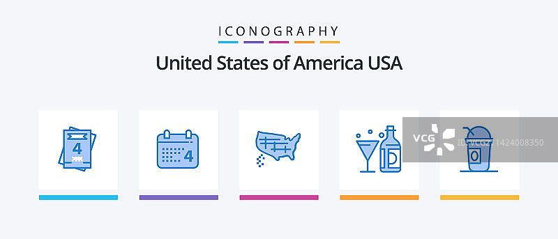 包含美式玻璃杯的美国蓝色图标包5个图片素材