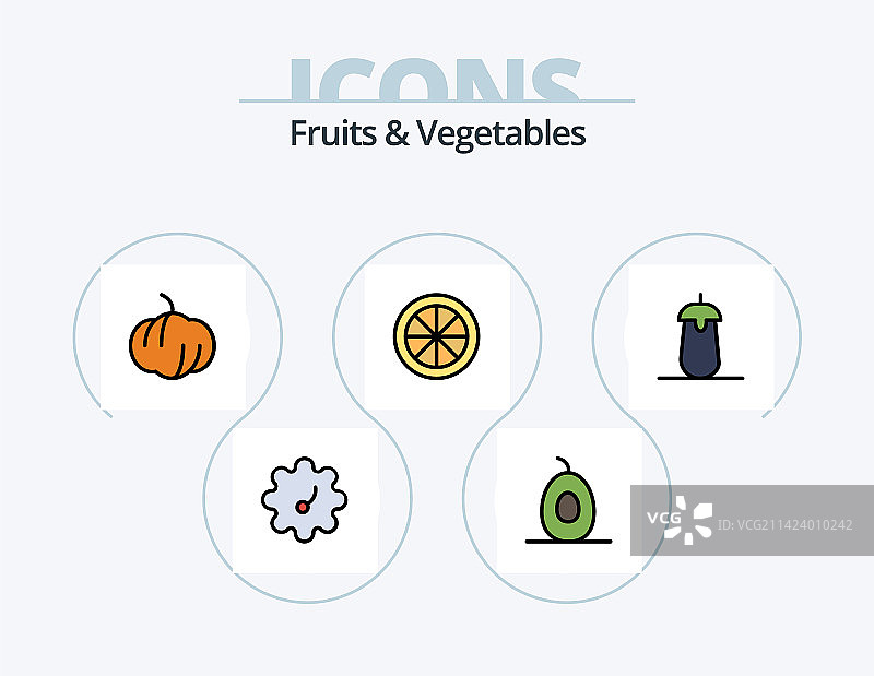 水果和蔬菜线条填充图标包5图片素材