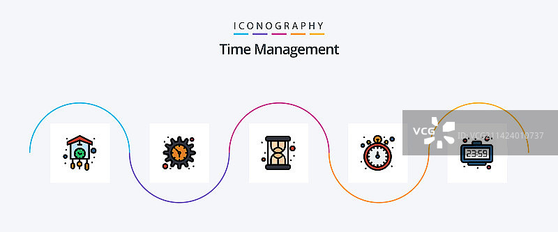 时间管理线性填充扁平化5图标包图片素材