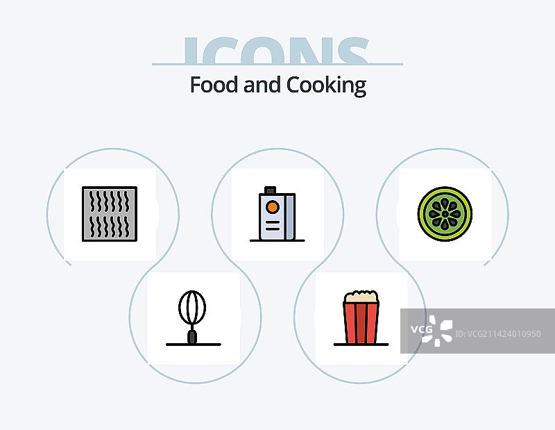 食品线性填充图标包（5个图标）图片素材