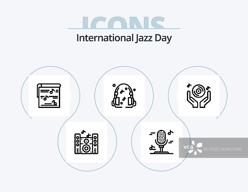 世界爵士乐日线性图标合集5枚图片素材