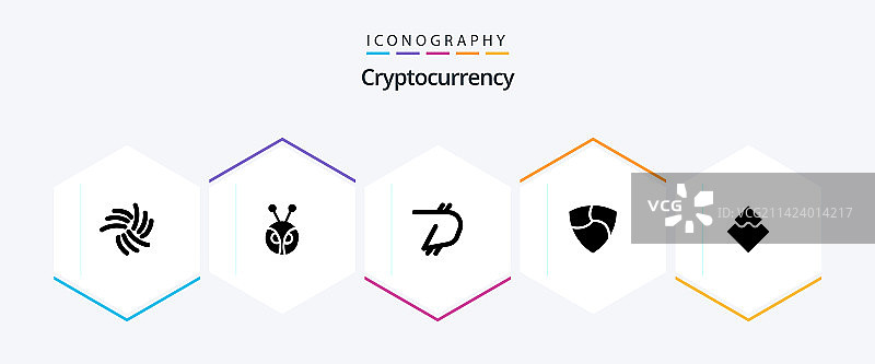包含代币的25个加密货币字形图标包图片素材