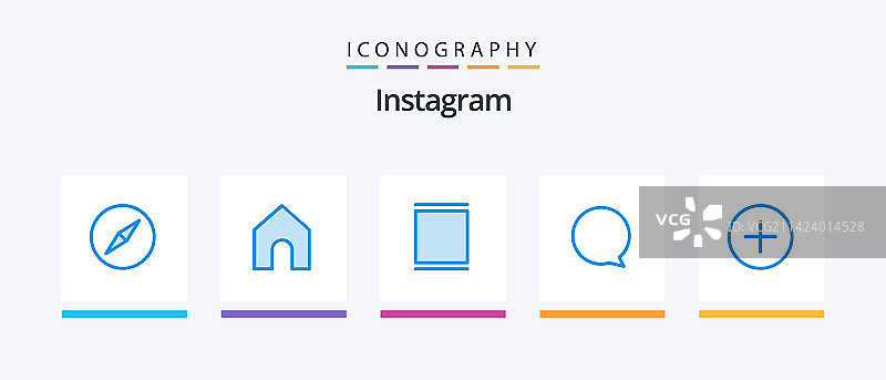 Instagram蓝色5图标包，包含联系方式图片素材