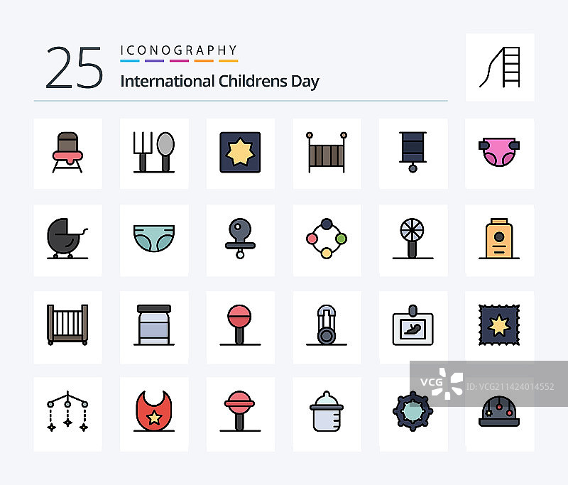 25个婴儿相关线性图标包，包含玩具图片素材