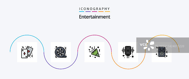 娱乐线条填充扁平5图标包图片素材