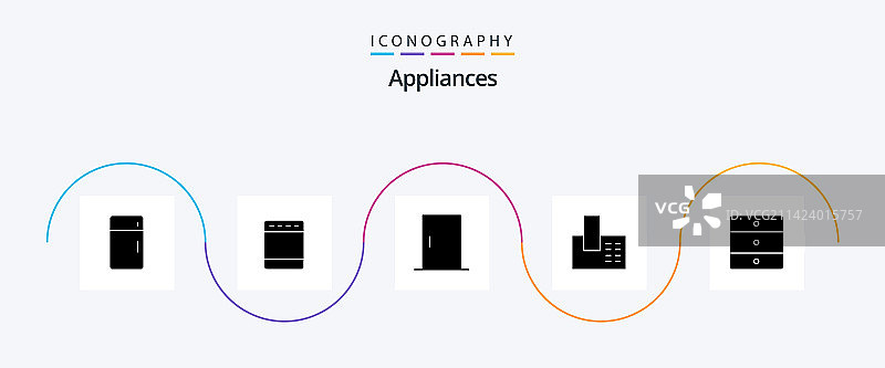 包含家具的电器字形图标图片素材