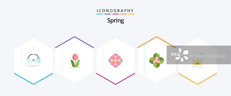 包含浅玫瑰在内的25个扁平春季图标图片素材