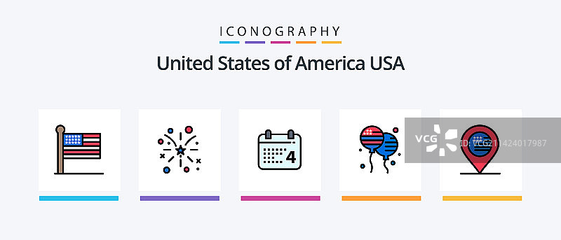 包含热狗的美国线条填充5图标包图片素材