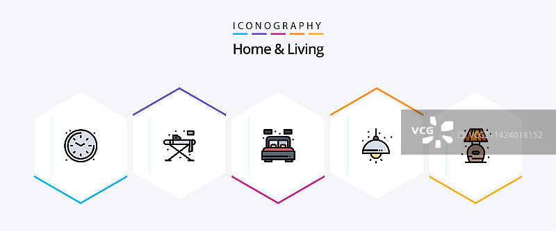 家居生活25个填充线性图标包图片素材