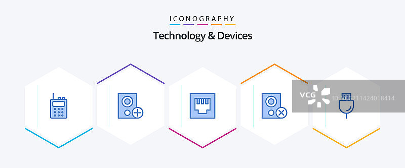 包含插头设备的25个蓝色设备图标包图片素材