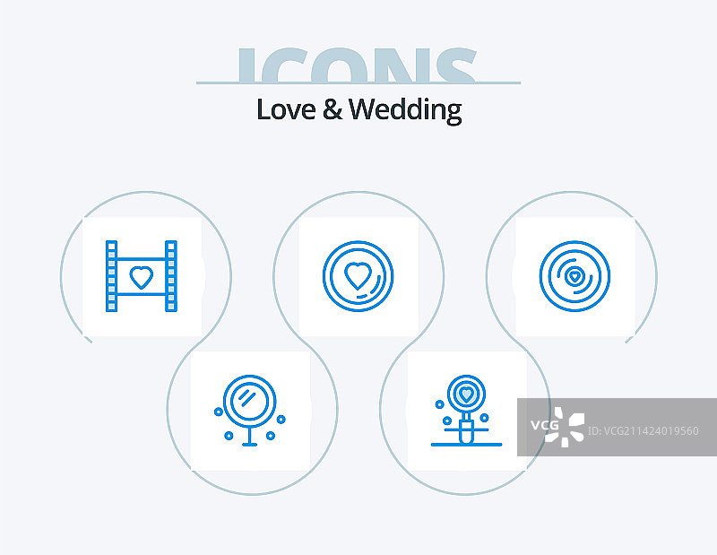 爱与婚礼蓝色图标包5个图标设计图片素材