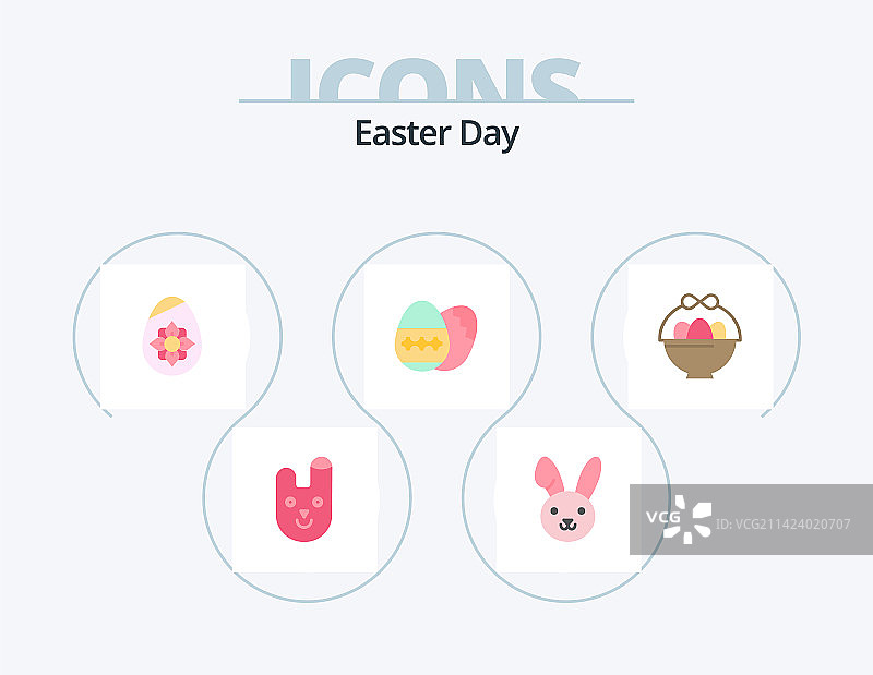 复活节扁平图标套装（5个），含复活节篮子设计图片素材