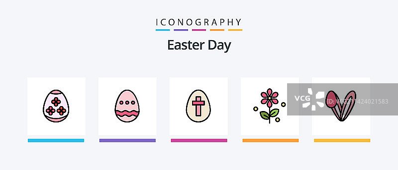 包含鸡蛋的复活节线条填充5图标包图片素材