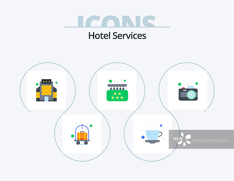 酒店服务扁平图标套装5个图标设计图片素材