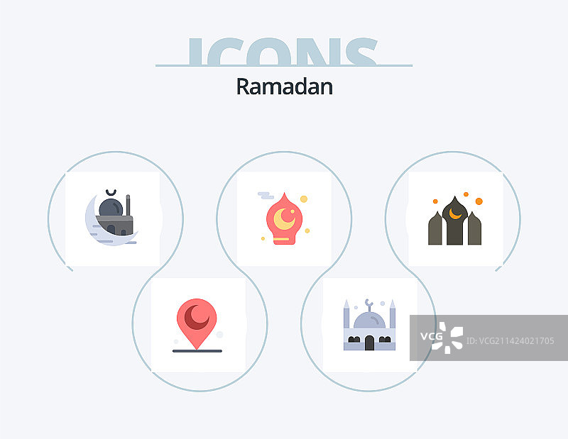 斋月扁平图标包5个图标设计：建筑图片素材