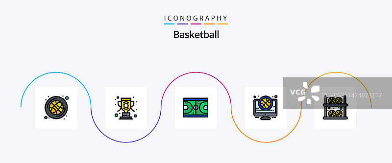 篮球线条填充扁平风格5图标包图片素材