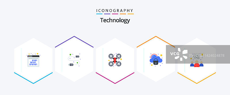 包含物理学家的25个扁平风格科技图标图片素材