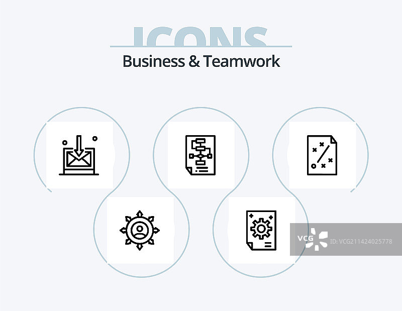 商业与团队合作线性图标包（5个图标）图片素材