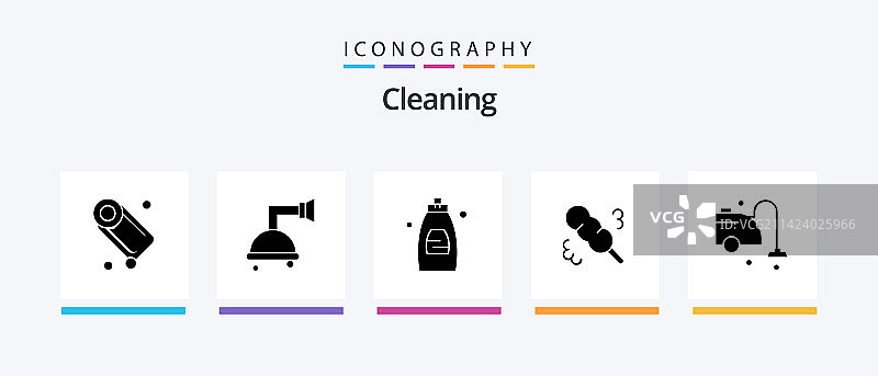 包含真空吸尘器的清洁字符5图标包图片素材