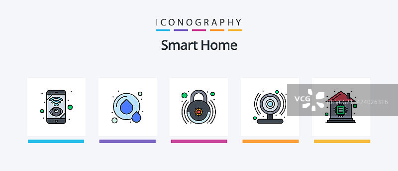 智能家居线性填充图标包：包含5个图标图片素材