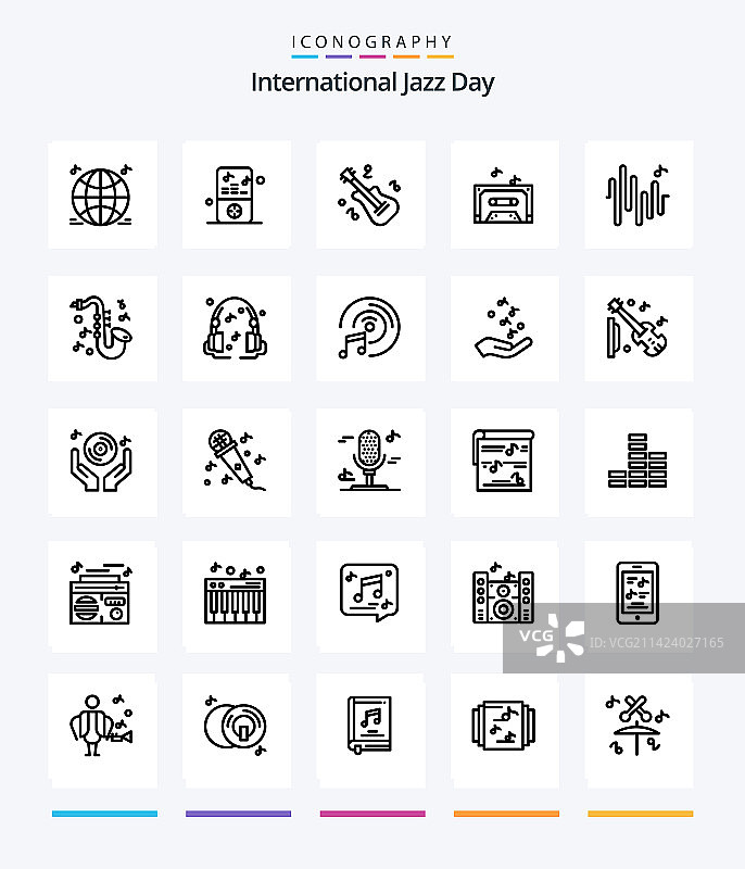 创意国际爵士乐日25轮廓图标图片素材