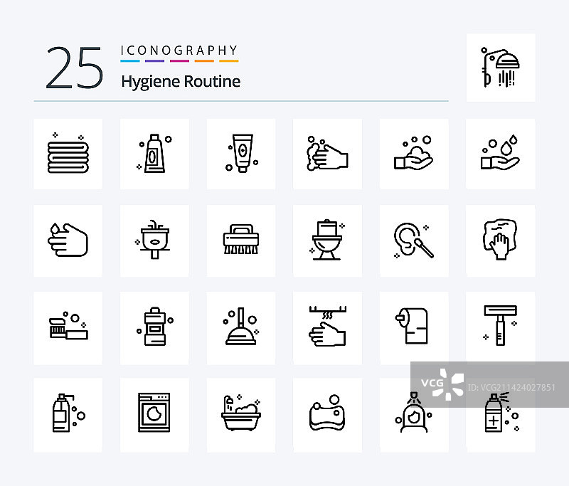 包含25个线条图标的卫生习惯系列图片素材