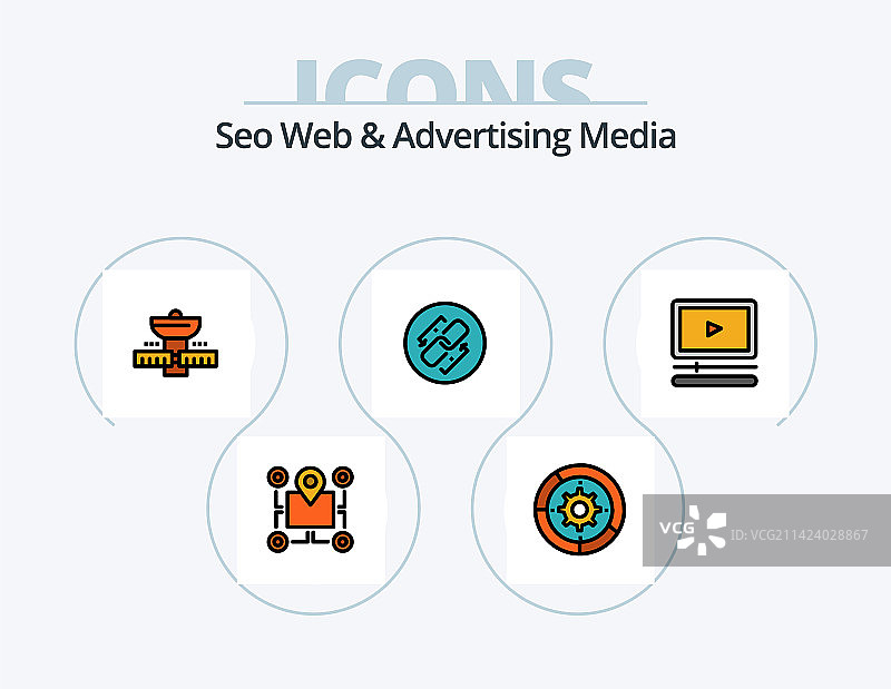SEO网络和广告媒体线性填充图标图片素材