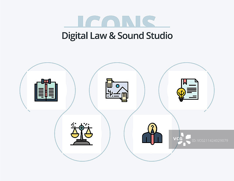 数字法律与录音棚线性填充图标图片素材