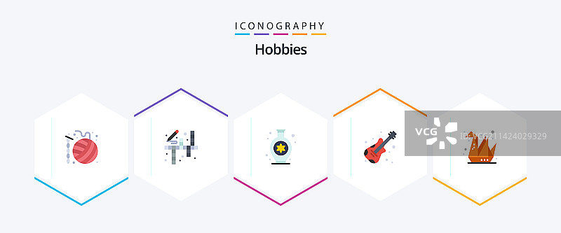 包含折纸的25个扁平爱好图标包图片素材