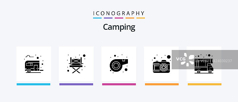 包含房车的露营图案字形图标包图片素材