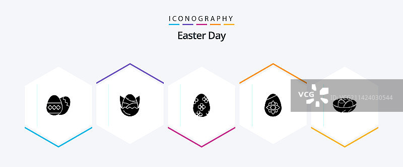 复活节25个字形图标包，包含鸟巢复活节元素图片素材