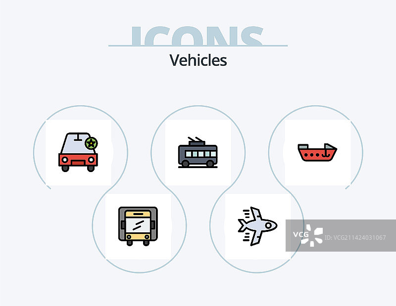 交通工具线性填充图标包5个图标设计图片素材
