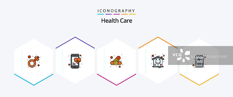 包含25个填充线条图标的医疗保健包图片素材