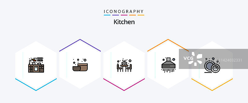 厨房餐具25个线性图标包，含盘子图片素材