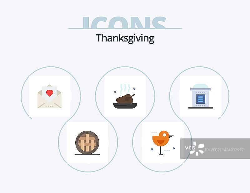 感恩节扁平图标套餐（含5个图标设计：餐食）图片素材