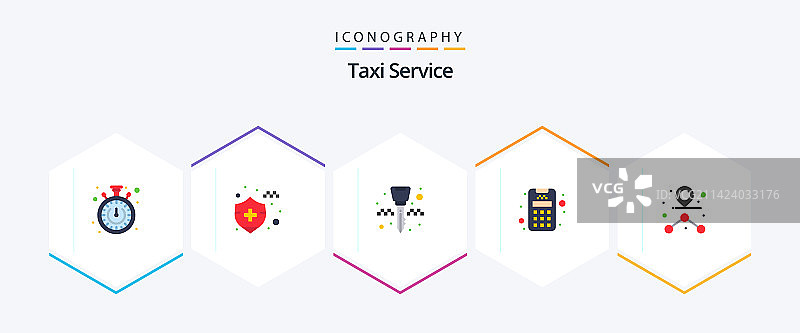 出租车服务25个扁平图标合集，包含路线图片素材